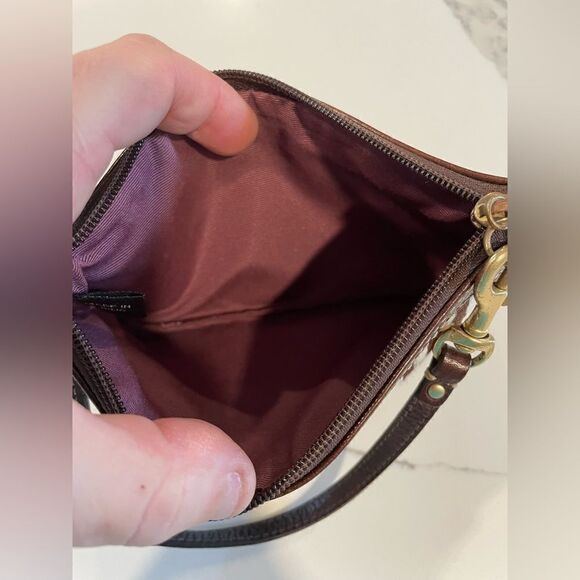 VINTAGE Y2K Coach Wristlet Patchwork Suede Brown Leather Clutch Authentic - Picture 4 of 7